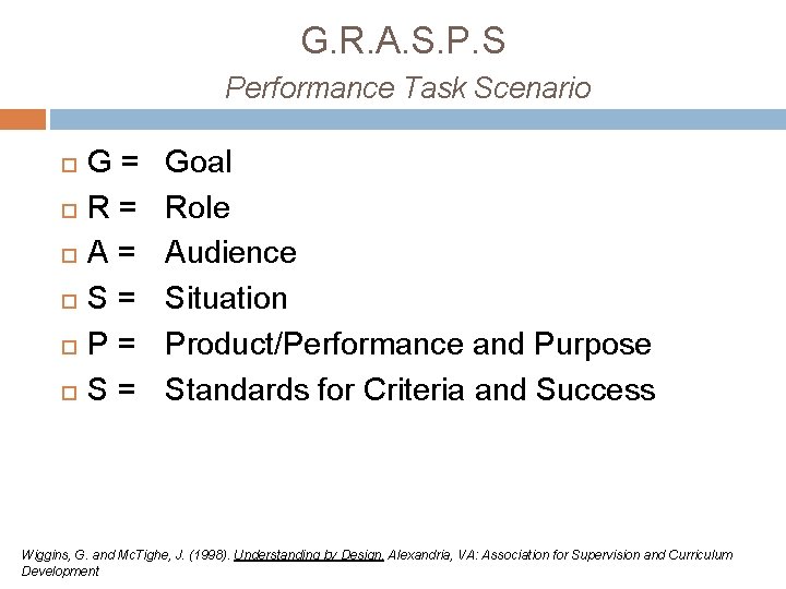 G. R. A. S. P. S Performance Task Scenario G= R= A= S= P=
