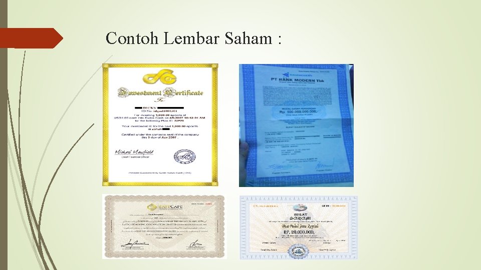 Contoh Lembar Saham : 