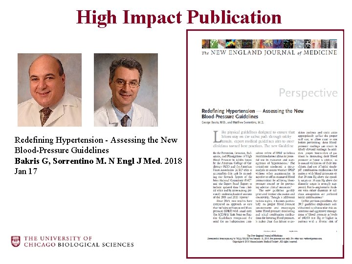 High Impact Publication Redefining Hypertension - Assessing the New Blood-Pressure Guidelines Bakris G, Sorrentino