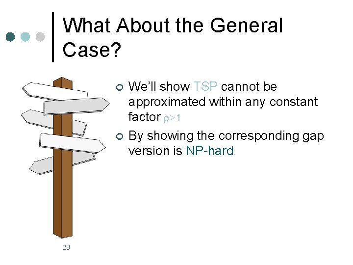 What About the General Case? ¢ ¢ 28 We’ll show TSP cannot be approximated