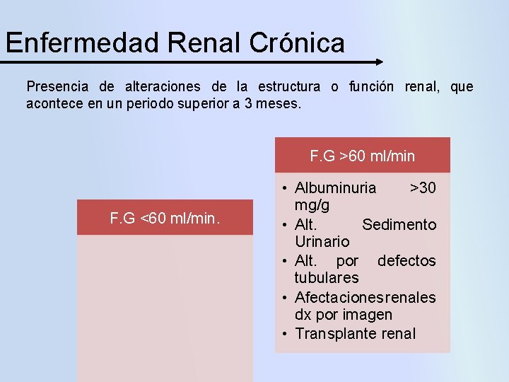 Enfermedad Renal Crónica Presencia de alteraciones de la estructura o función renal, que acontece