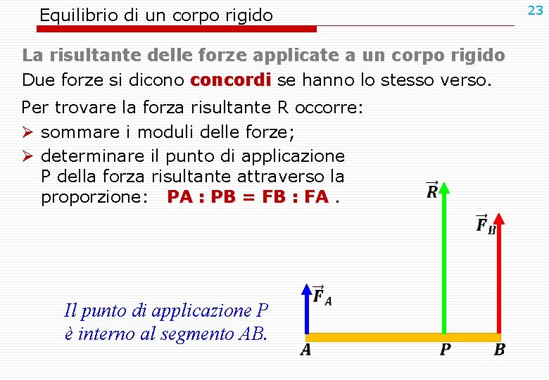 Equilibrio di un corpo rigido La risultante delle forze applicate a un corpo rigido