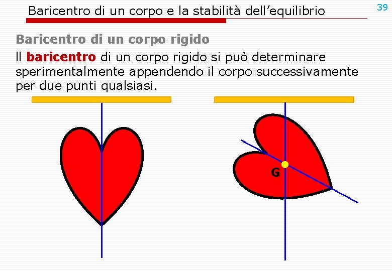 Baricentro di un corpo e la stabilità dell’equilibrio Baricentro di un corpo rigido ll