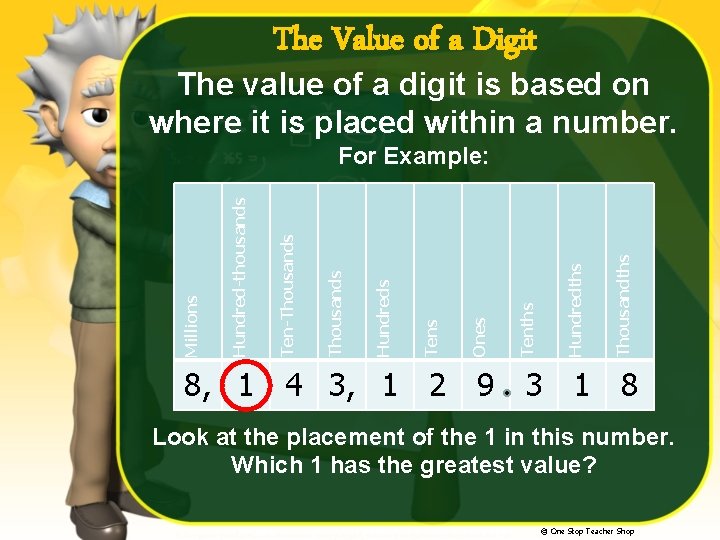 The Value of a Digit The value of a digit is based on where