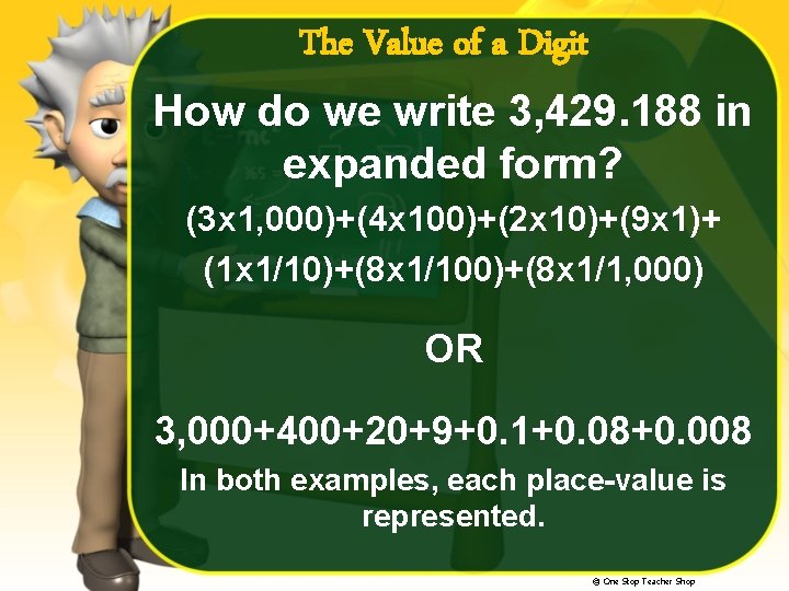 The Value of a Digit How do we write 3, 429. 188 in expanded