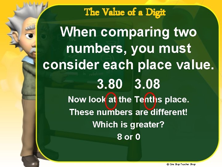 The Value of a Digit When comparing two numbers, you must consider each place