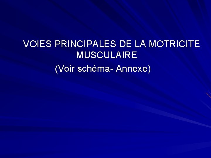 VOIES PRINCIPALES DE LA MOTRICITE MUSCULAIRE (Voir schéma- Annexe) 