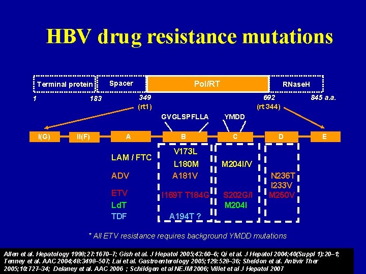 HBV drug resistance mutations Terminal protein 1 Spacer II(F) RNase. H 349 (rt 1)