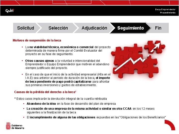 Beca Emprendedor Procedimiento Solicitud Selección Adjudicación Seguimiento Fin Motivos de suspensión de la beca