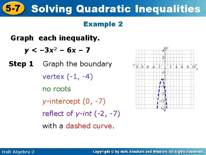 5 -7 Solving Quadratic Inequalities Example 2 Graph each inequality. y < – 3