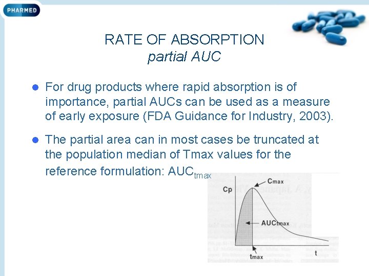 RATE OF ABSORPTION partial AUC l For drug products where rapid absorption is of