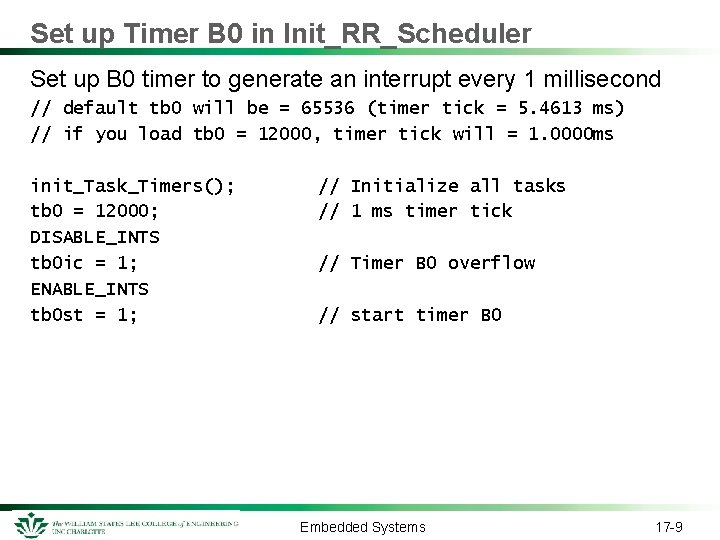 Set up Timer B 0 in Init_RR_Scheduler Set up B 0 timer to generate Set up Timer B 0 in Init_RR_Scheduler Set up B 0 timer to generate