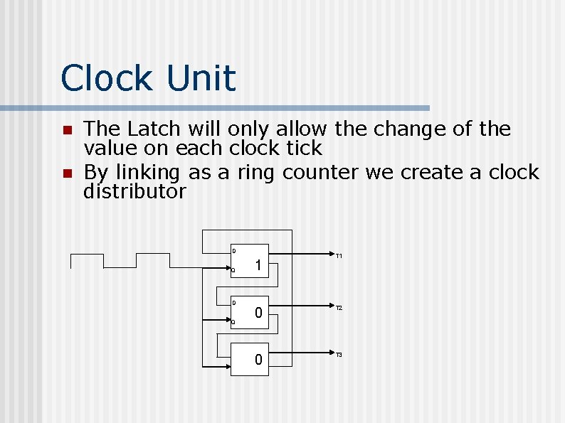 Clock Unit n n The Latch will only allow the change of the value Clock Unit n n The Latch will only allow the change of the value
