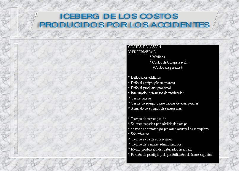 COSTOS DE LESION Y ENFERMEDAD * Médicos * Costos de Compensación (Costos asegurados) *