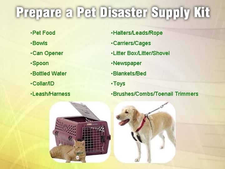  • Pet Food • Halters/Leads/Rope • Bowls • Carriers/Cages • Can Opener •
