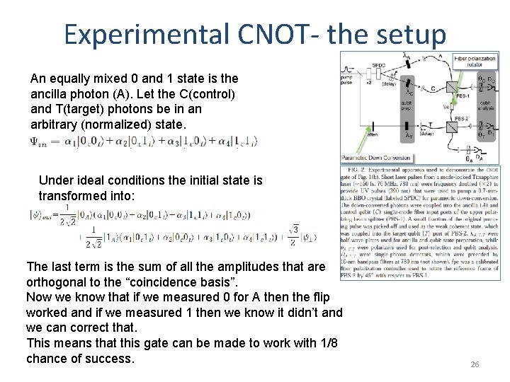 Experimental CNOT- the setup An equally mixed 0 and 1 state is the ancilla