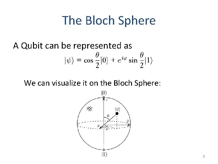 The Bloch Sphere A Qubit can be represented as We can visualize it on