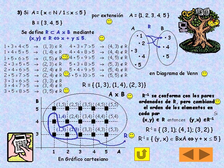 3) Si A = { x N / 1 x 5 } por extensión