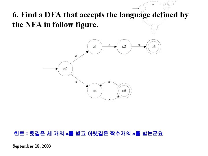 6. Find a DFA that accepts the language defined by the NFA in follow