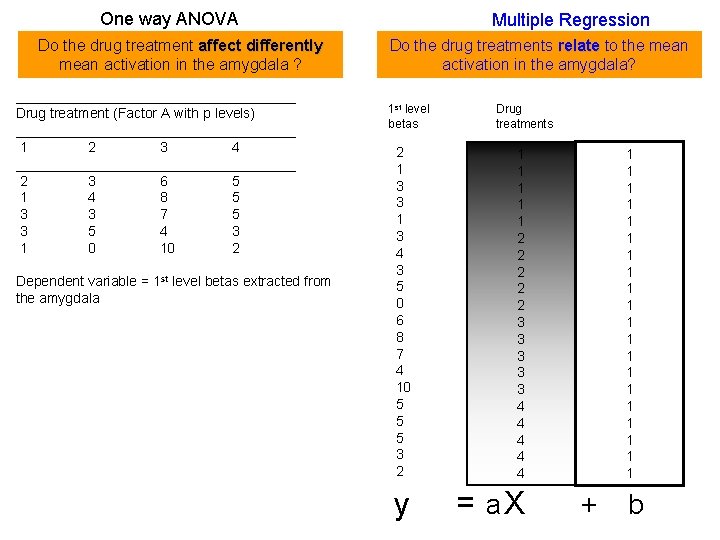 One way ANOVA Do the drug treatment affect differently mean activation in the amygdala