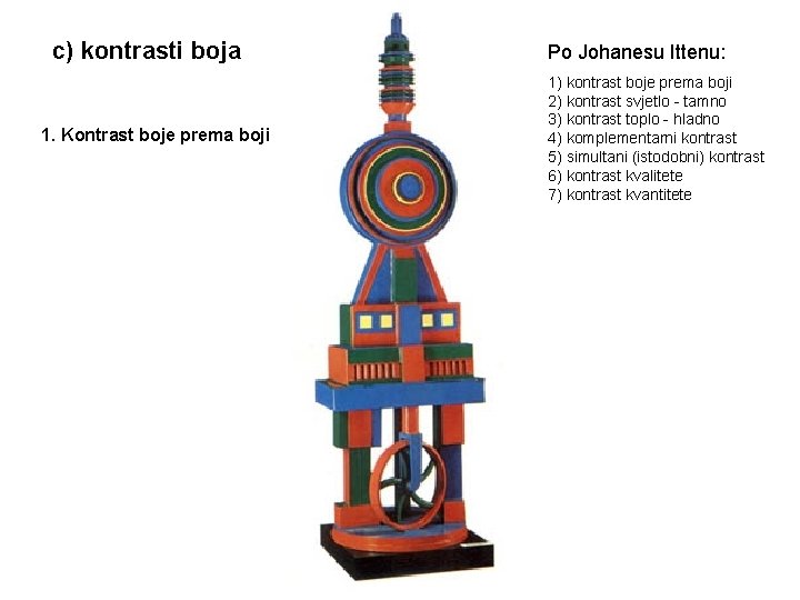 c) kontrasti boja 1. Kontrast boje prema boji Po Johanesu Ittenu: 1) kontrast boje