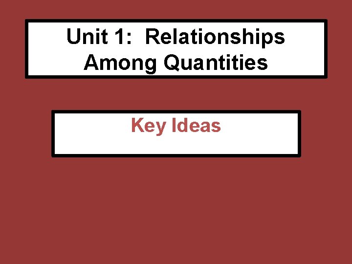 Unit 1: Relationships Among Quantities Key Ideas 