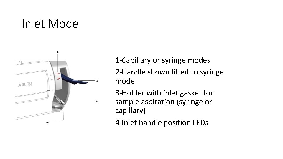Inlet Mode 1 -Capillary or syringe modes 2 -Handle shown lifted to syringe mode