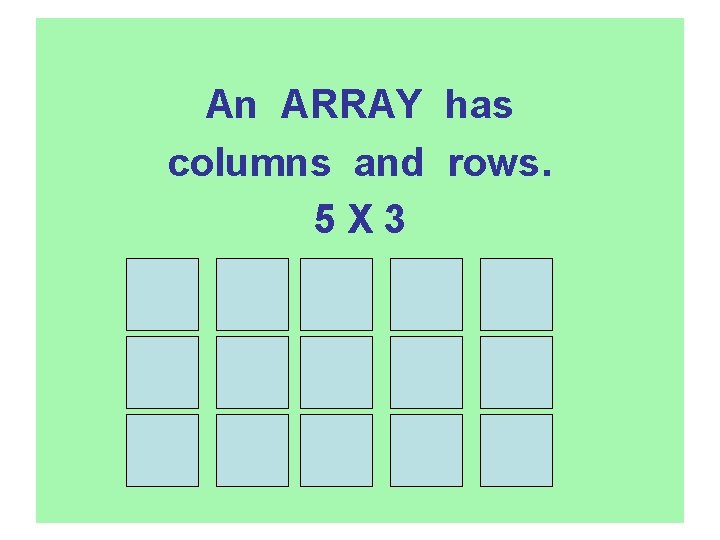 An ARRAY has columns and rows. 5 X 3 