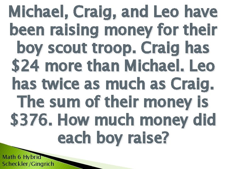 Michael, Craig, and Leo have been raising money for their boy scout troop. Craig