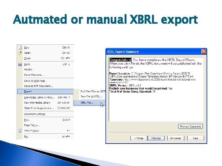 Autmated or manual XBRL export 