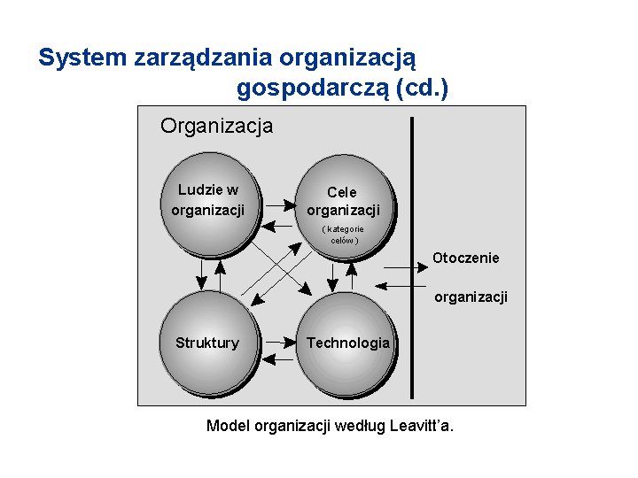 System zarządzania organizacją gospodarczą (cd. ) Organizacja Ludzie w organizacji Ludzie organizacji Cele organizacji