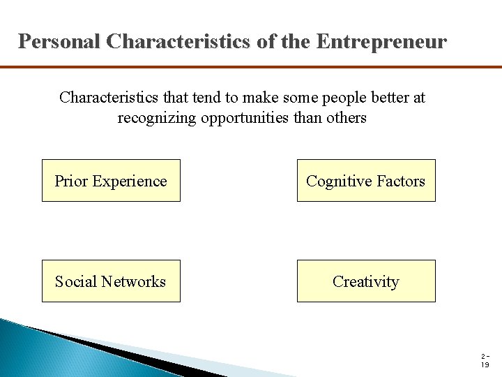 Personal Characteristics of the Entrepreneur Characteristics that tend to make some people better at