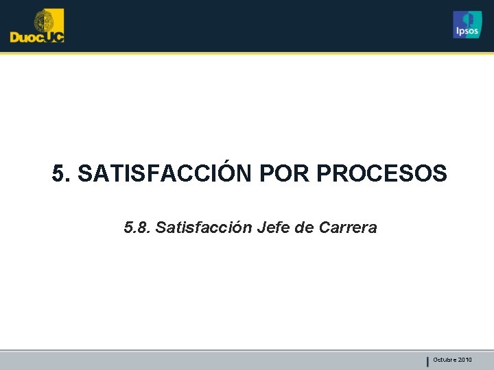 5. SATISFACCIÓN POR PROCESOS 5. 8. Satisfacción Jefe de Carrera Octubre 2010 