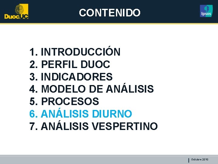 CONTENIDO 1. INTRODUCCIÓN 2. PERFIL DUOC 3. INDICADORES 4. MODELO DE ANÁLISIS 5. PROCESOS