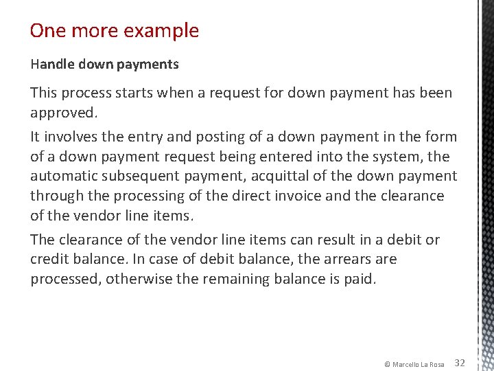 One more example Handle down payments This process starts when a request for down