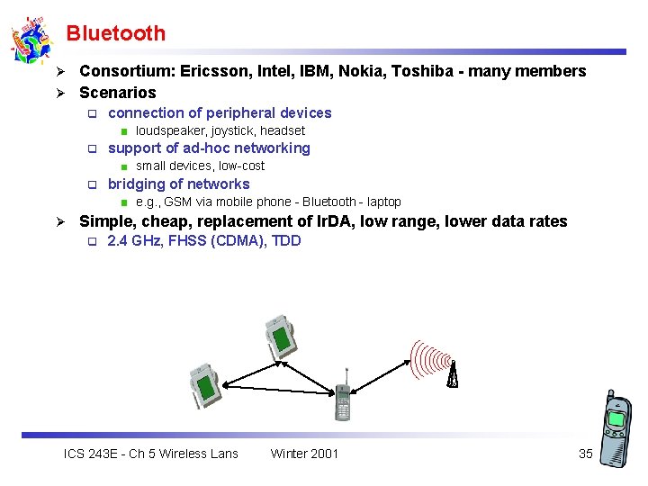 Bluetooth Consortium: Ericsson, Intel, IBM, Nokia, Toshiba - many members Ø Scenarios Ø q