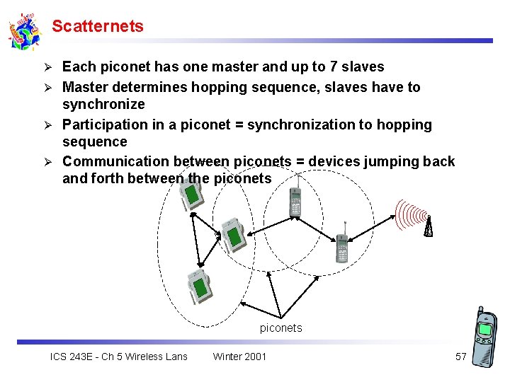 Scatternets Each piconet has one master and up to 7 slaves Ø Master determines
