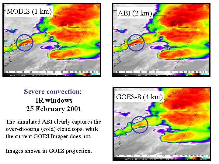 MODIS (1 km) Severe convection: IR windows 25 February 2001 The simulated ABI clearly