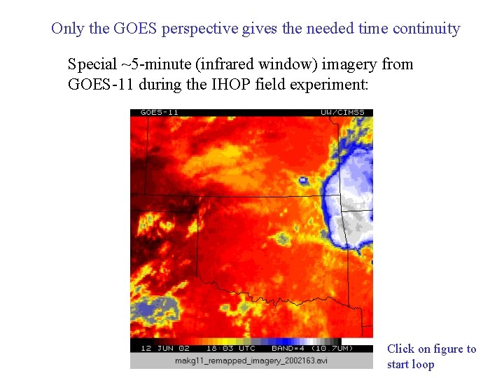 Only the GOES perspective gives the needed time continuity Special ~5 -minute (infrared window)