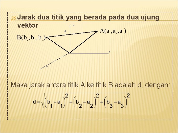  Jarak dua titik yang berada pada dua ujung z vektor d x y