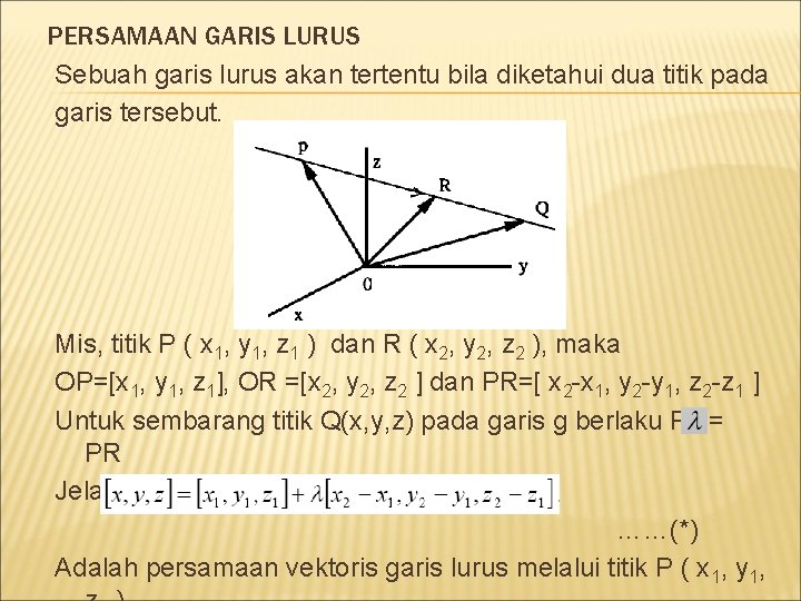PERSAMAAN GARIS LURUS Sebuah garis lurus akan tertentu bila diketahui dua titik pada garis
