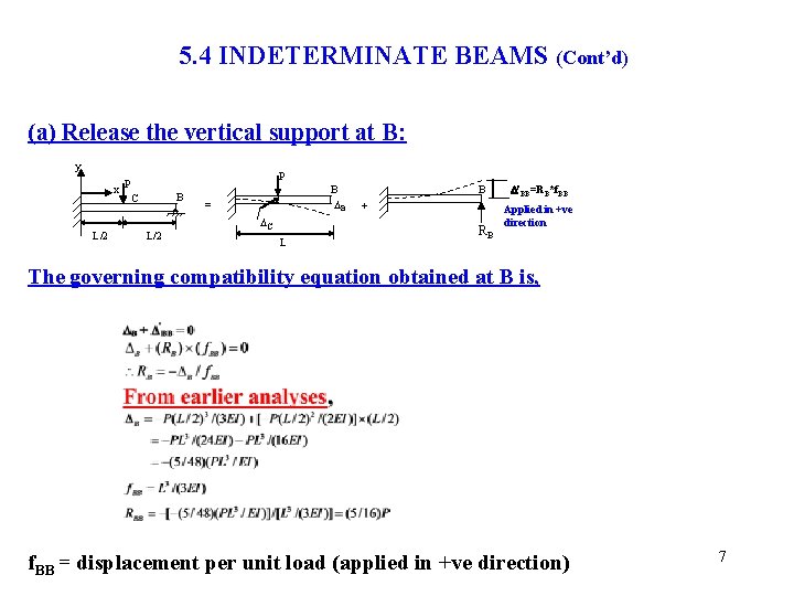 5. 4 INDETERMINATE BEAMS (Cont’d) (a) Release the vertical support at B: y x