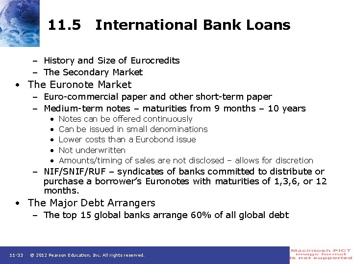 11. 5 International Bank Loans – History and Size of Eurocredits – The Secondary