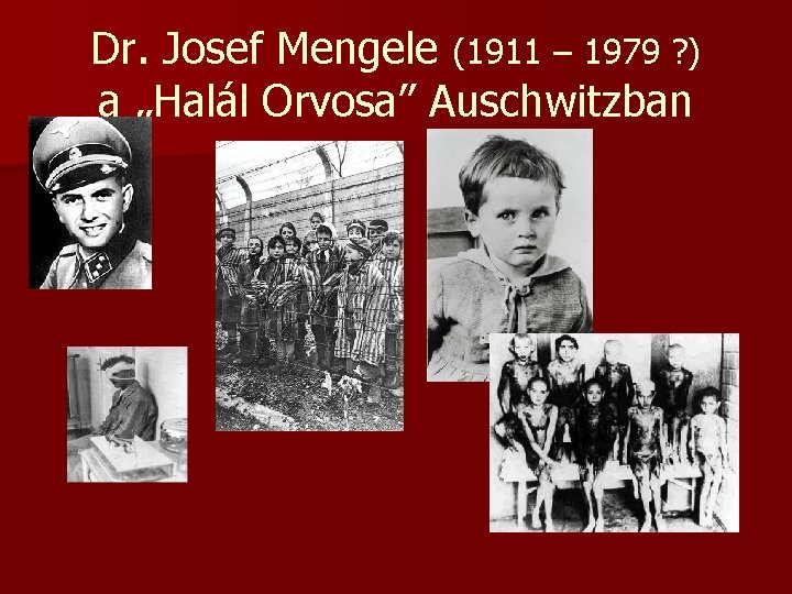 Dr. Josef Mengele (1911 – 1979 ? ) a „Halál Orvosa” Auschwitzban 