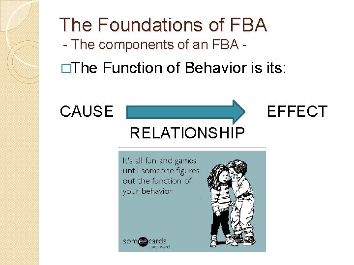 The Foundations of FBA - The components of an FBA �The Function of Behavior