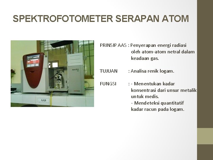 SPEKTROFOTOMETER SERAPAN ATOM PRINSIP AAS : Penyerapan energi radiasi oleh atom-atom netral dalam keadaan
