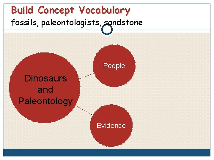 Build Concept Vocabulary fossils, paleontologists, sandstone People Dinosaurs and Paleontology Evidence 