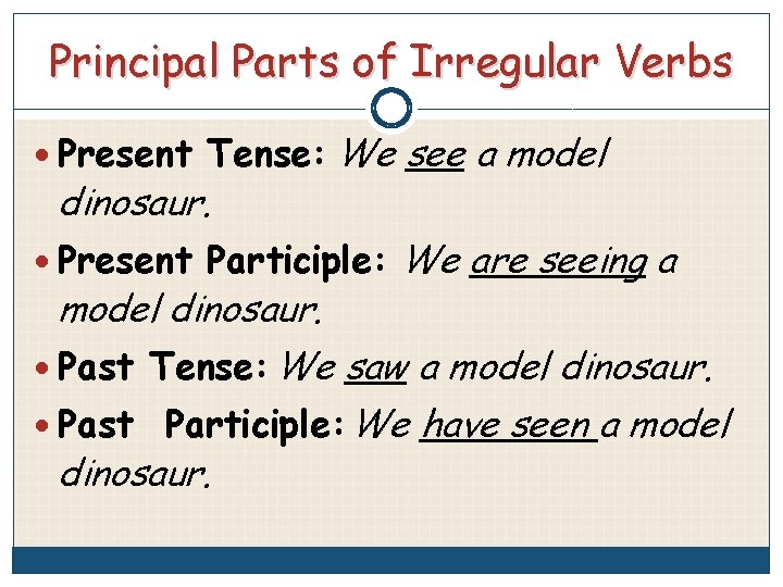 Principal Parts of Irregular Verbs Present Tense: We see a model Present Participle: We
