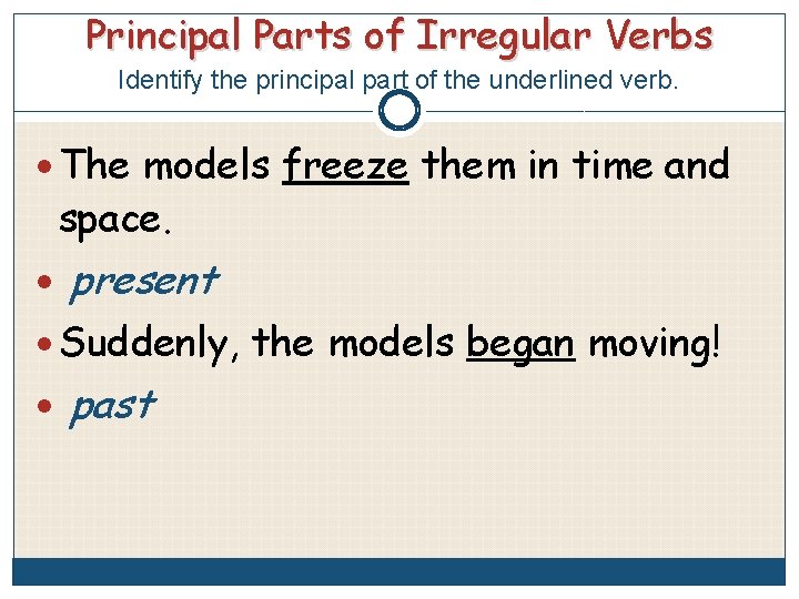 Principal Parts of Irregular Verbs Identify the principal part of the underlined verb. The