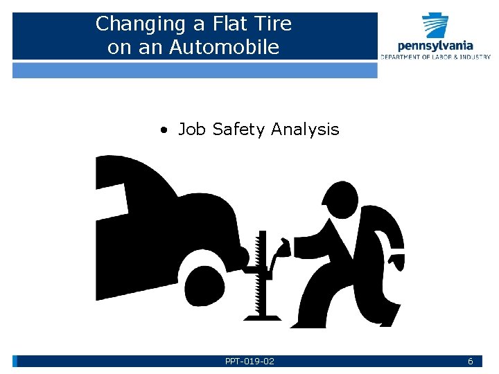 Changing a Flat Tire on an Automobile • Job Safety Analysis PPT-019 -02 6